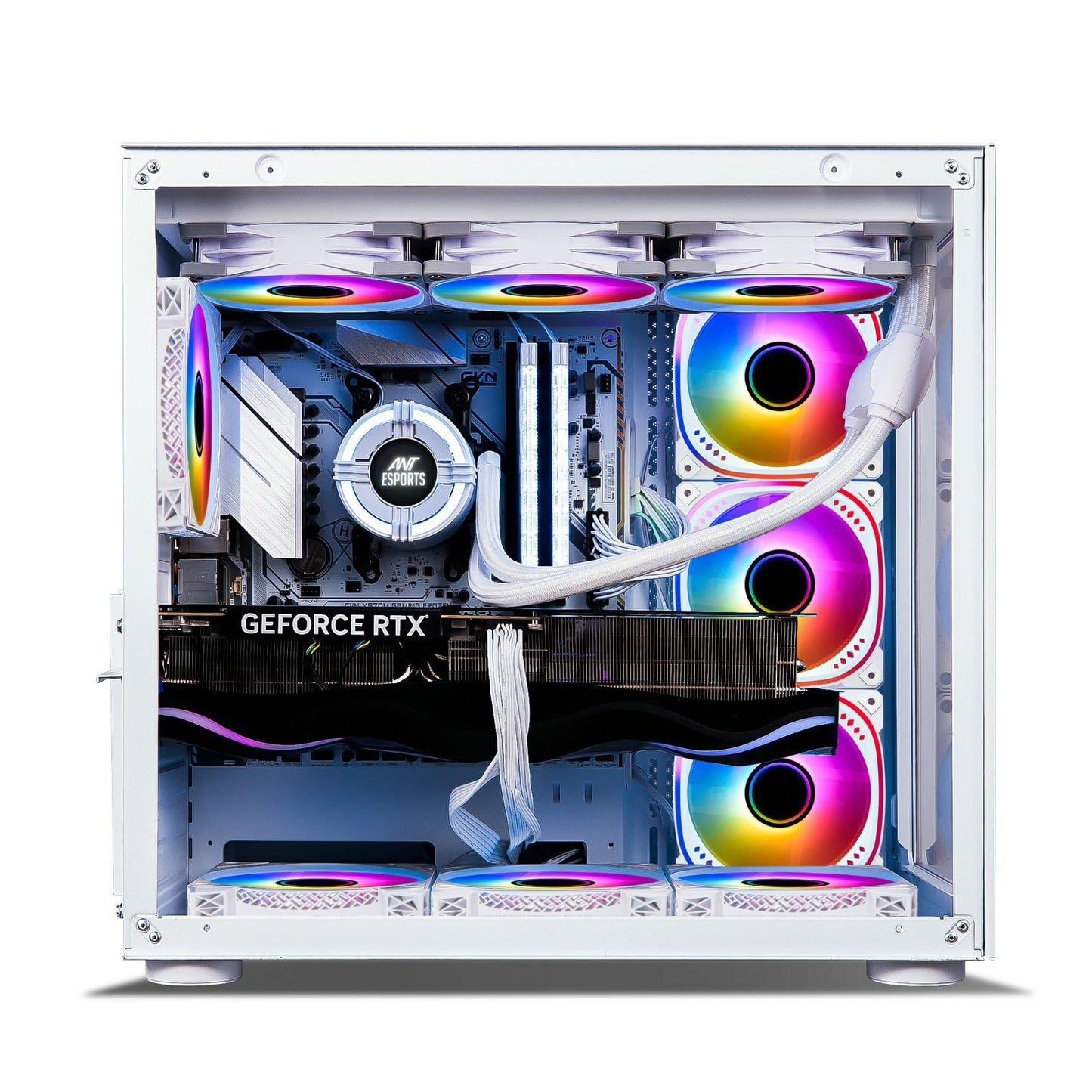 Ant Esports Crystal Mid-Tower E-ATX / ATX / Micro-ATX / Mini-ITX Gaming Cabinet – White (4× 120mm ARGB Fans)