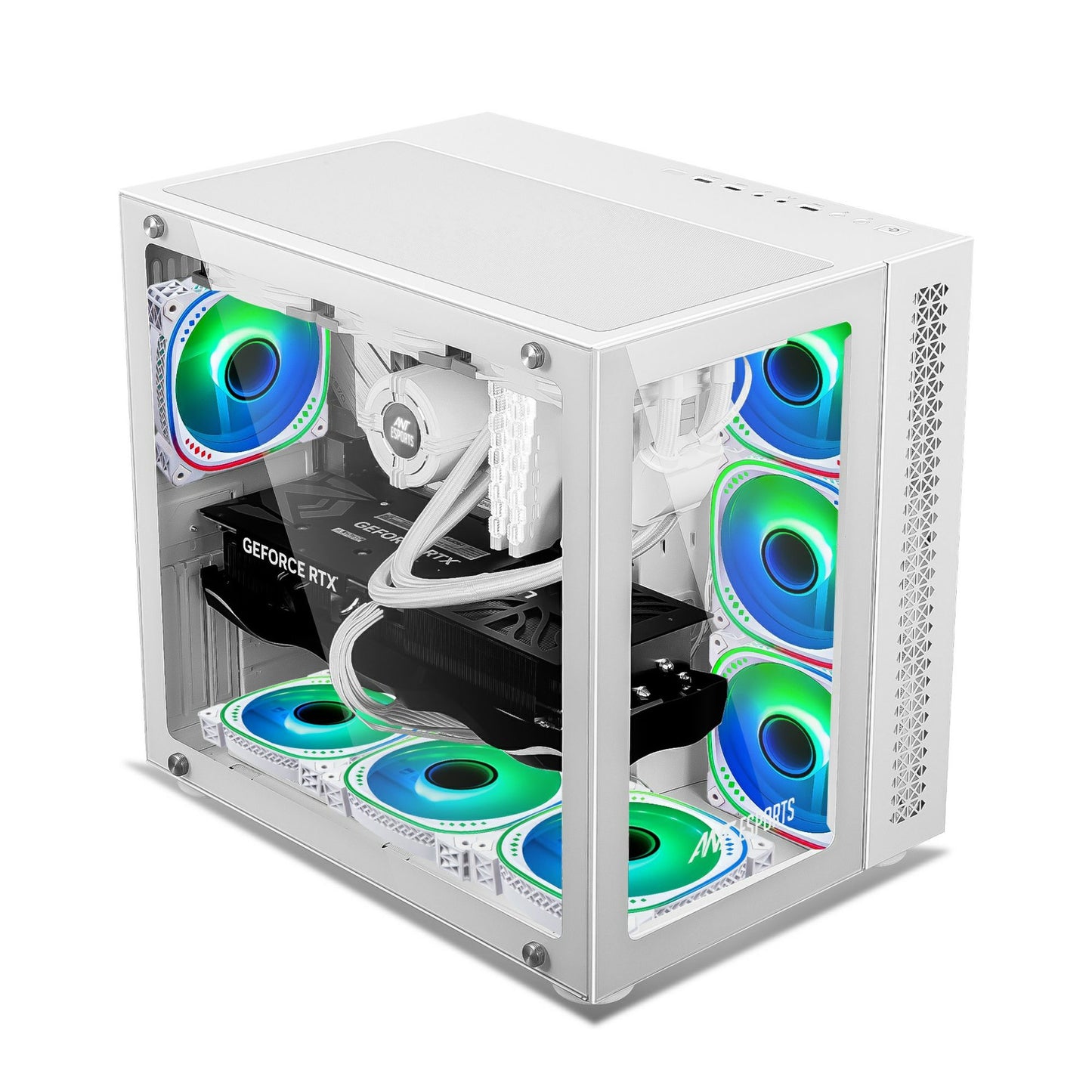 Ant Esports Crystal Mid-Tower E-ATX / ATX / Micro-ATX / Mini-ITX Gaming Cabinet – White (4× 120mm ARGB Fans)