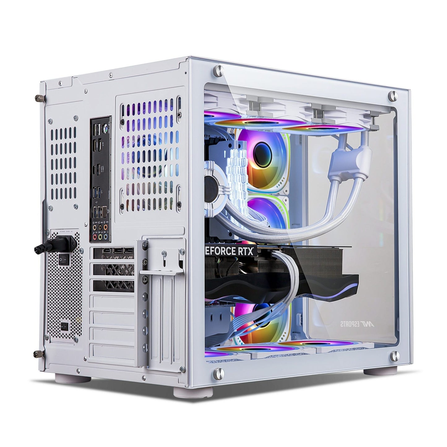 Ant Esports Crystal Mid-Tower E-ATX / ATX / Micro-ATX / Mini-ITX Gaming Cabinet – White (4× 120mm ARGB Fans)