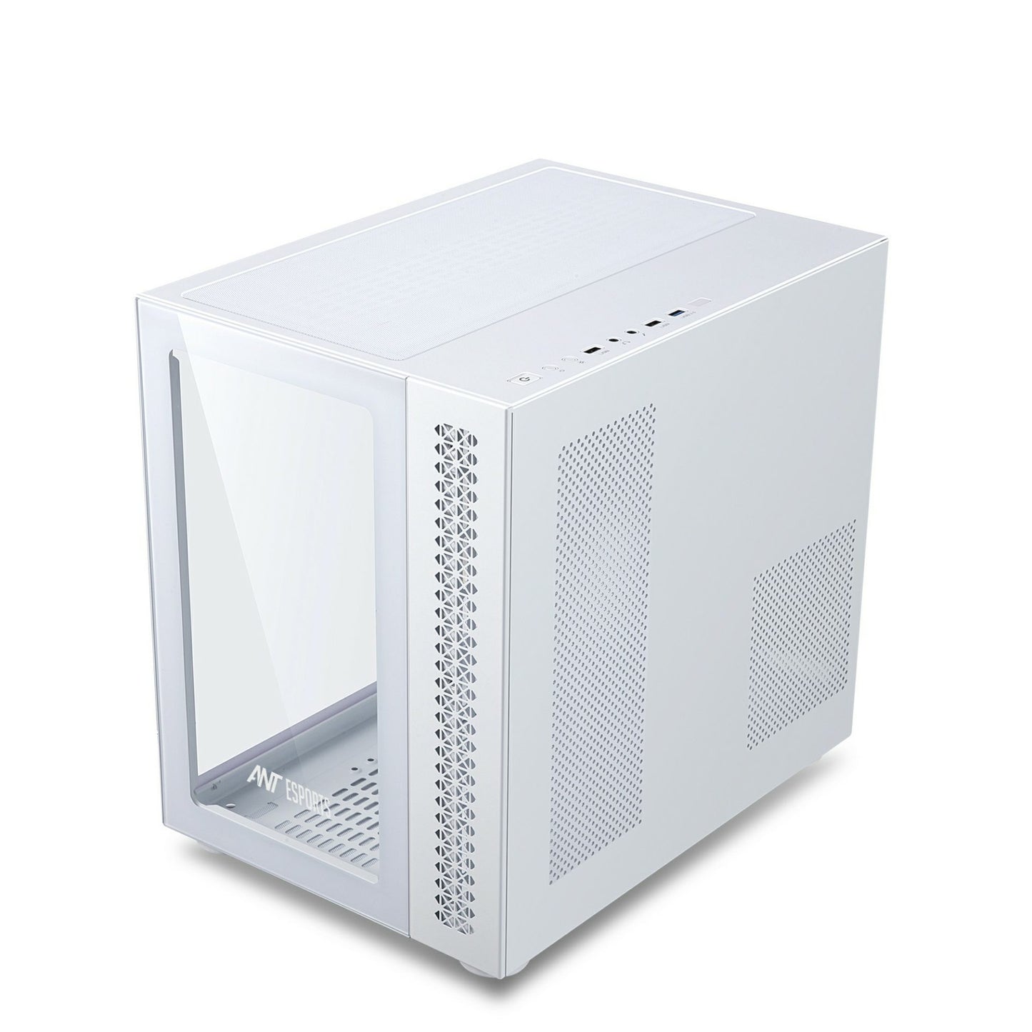 Ant Esports Crystal Mid-Tower E-ATX / ATX / Micro-ATX / Mini-ITX Gaming Cabinet – White (4× 120mm ARGB Fans)
