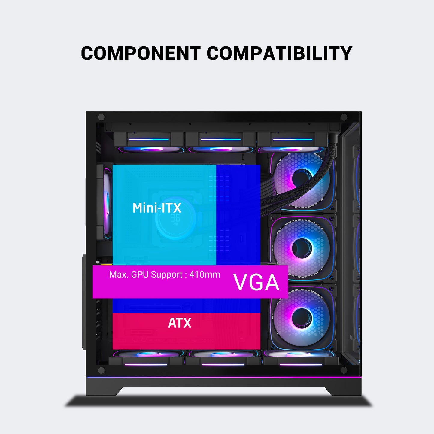 Ant Esports Crystal X7 Pro Max Mid-Tower ATX / Micro-ATX / Mini-ITX Gaming Cabinet – Black (7× 120mm RGB Fans)