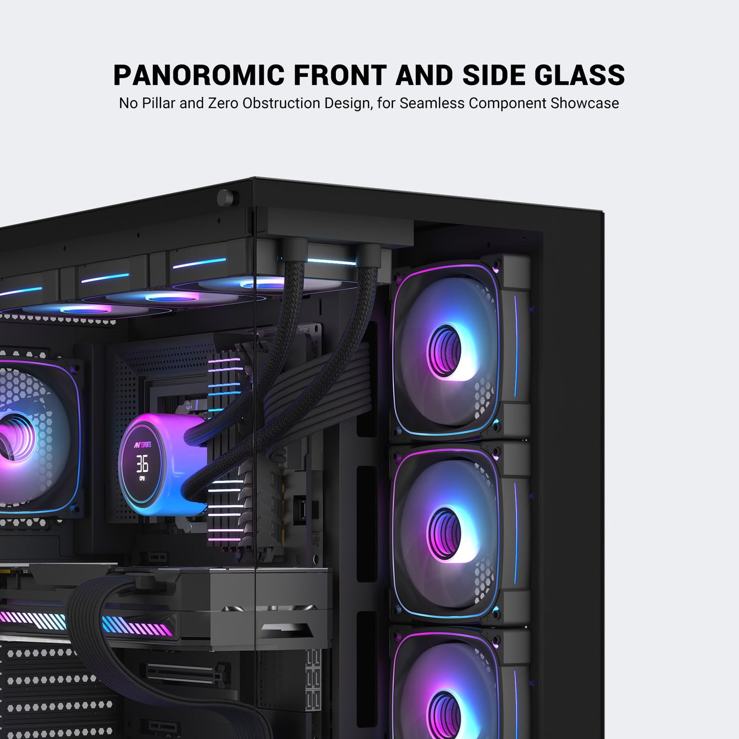 Ant Esports Crystal X7 Pro Max Mid-Tower ATX / Micro-ATX / Mini-ITX Gaming Cabinet – Black (7× 120mm RGB Fans)