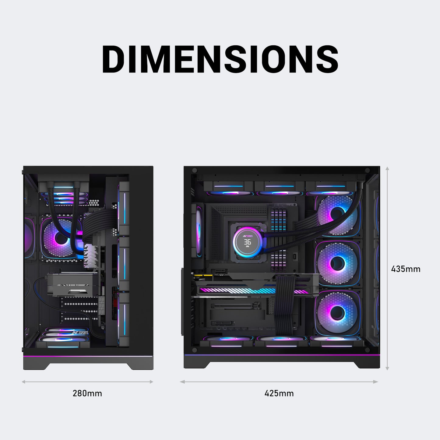 Ant Esports Crystal X7 Pro Max Mid-Tower ATX / Micro-ATX / Mini-ITX Gaming Cabinet – Black (7× 120mm RGB Fans)