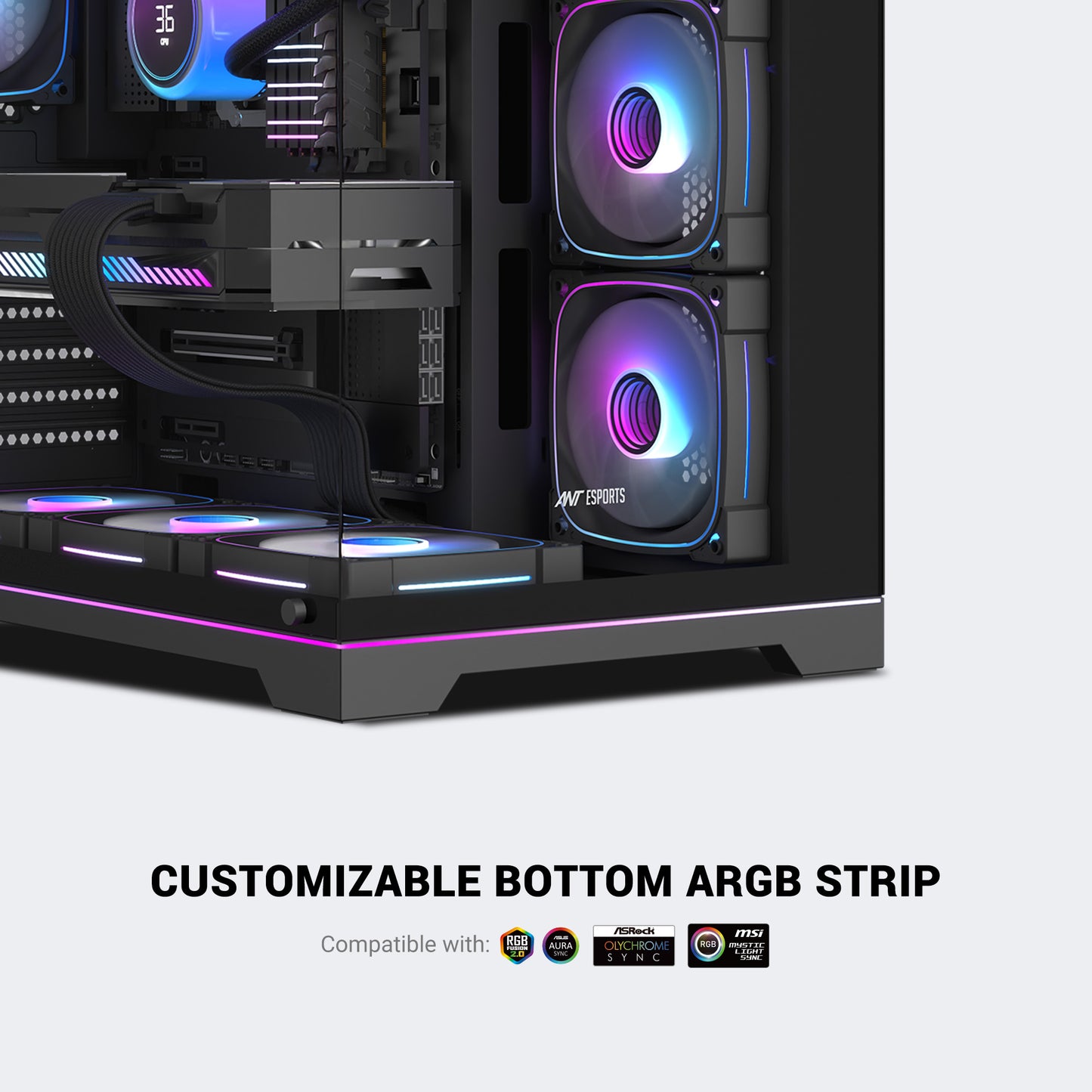 Ant Esports Crystal X7 Pro Max Mid-Tower ATX / Micro-ATX / Mini-ITX Gaming Cabinet – Black (7× 120mm RGB Fans)