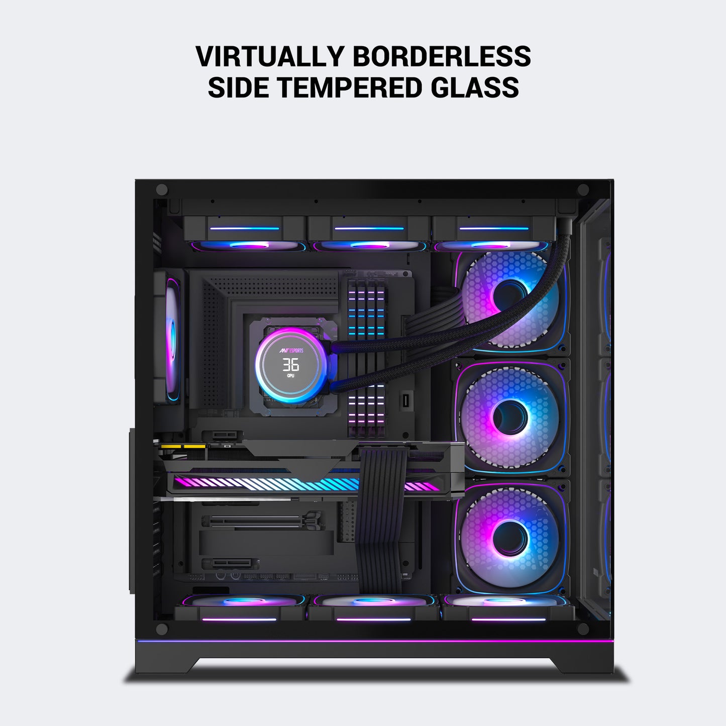 Ant Esports Crystal X7 Pro Max Mid-Tower ATX / Micro-ATX / Mini-ITX Gaming Cabinet – Black (7× 120mm RGB Fans)