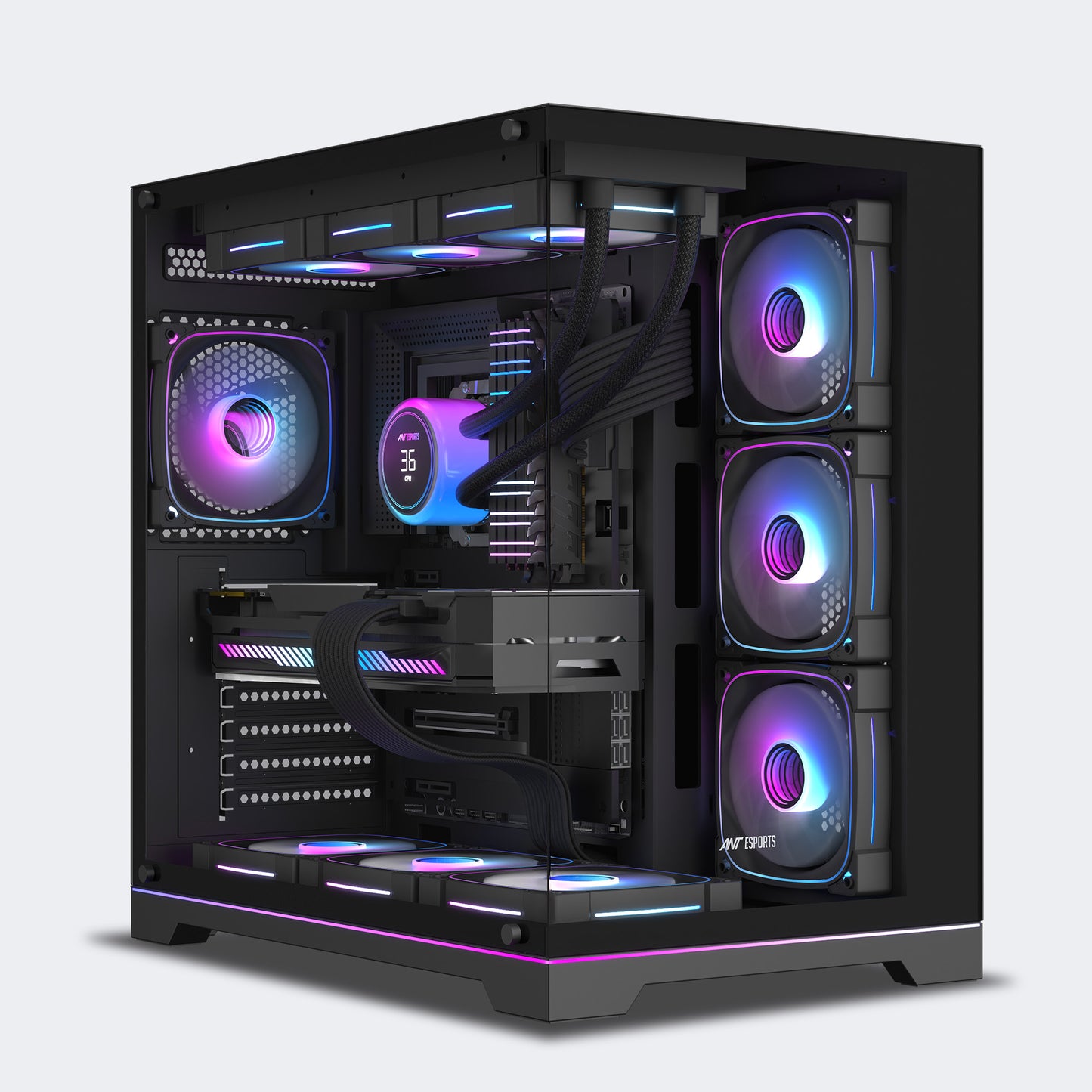 Ant Esports Crystal X7 Pro Max Mid-Tower ATX / Micro-ATX / Mini-ITX Gaming Cabinet – Black (7× 120mm RGB Fans)