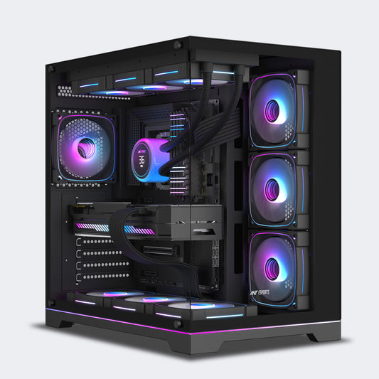 Ant Esports Crystal X7 Pro Max Mid-Tower ATX / Micro-ATX / Mini-ITX Gaming Cabinet – Black (7× 120mm RGB Fans)
