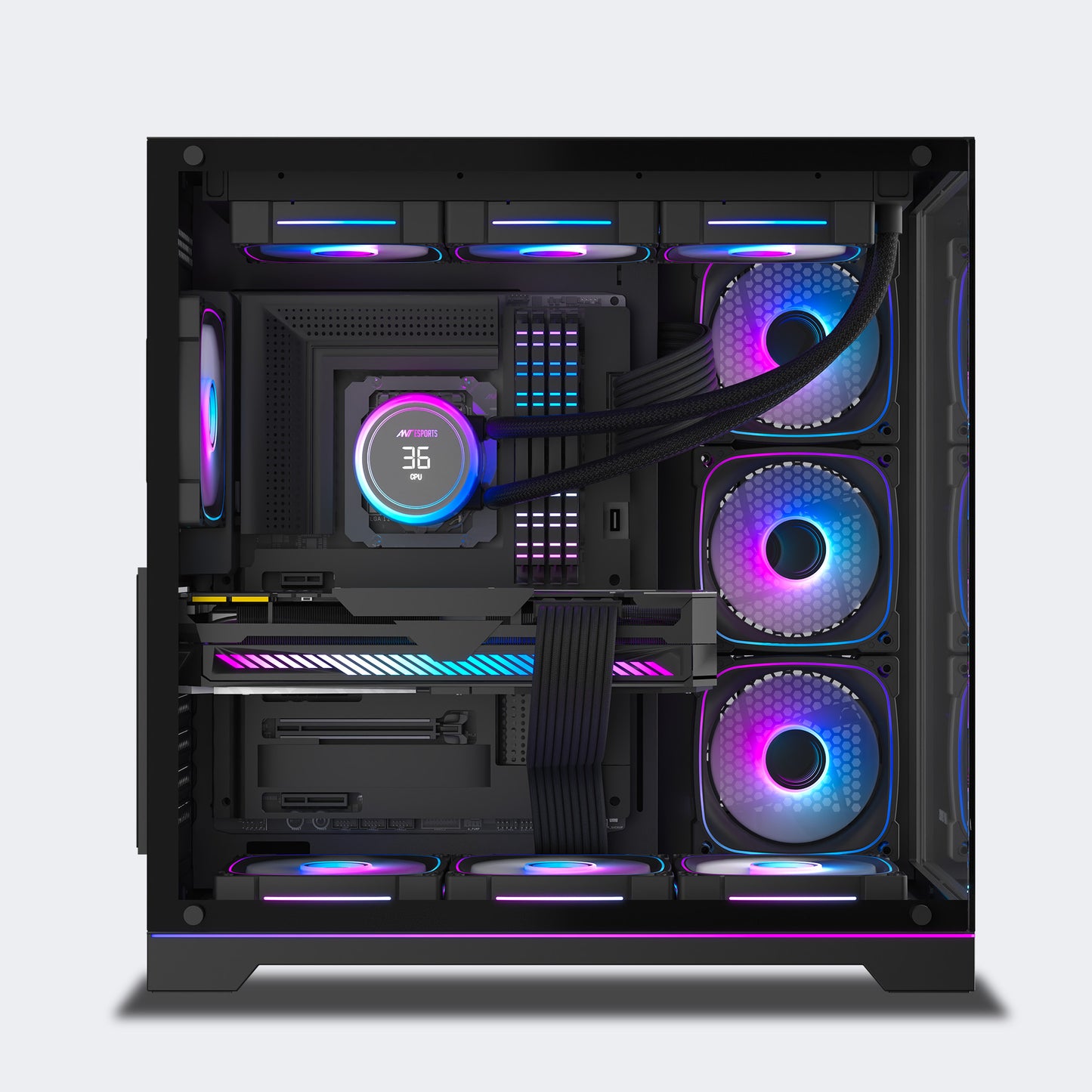 Ant Esports Crystal X7 Pro Max Mid-Tower ATX / Micro-ATX / Mini-ITX Gaming Cabinet – Black (7× 120mm RGB Fans)