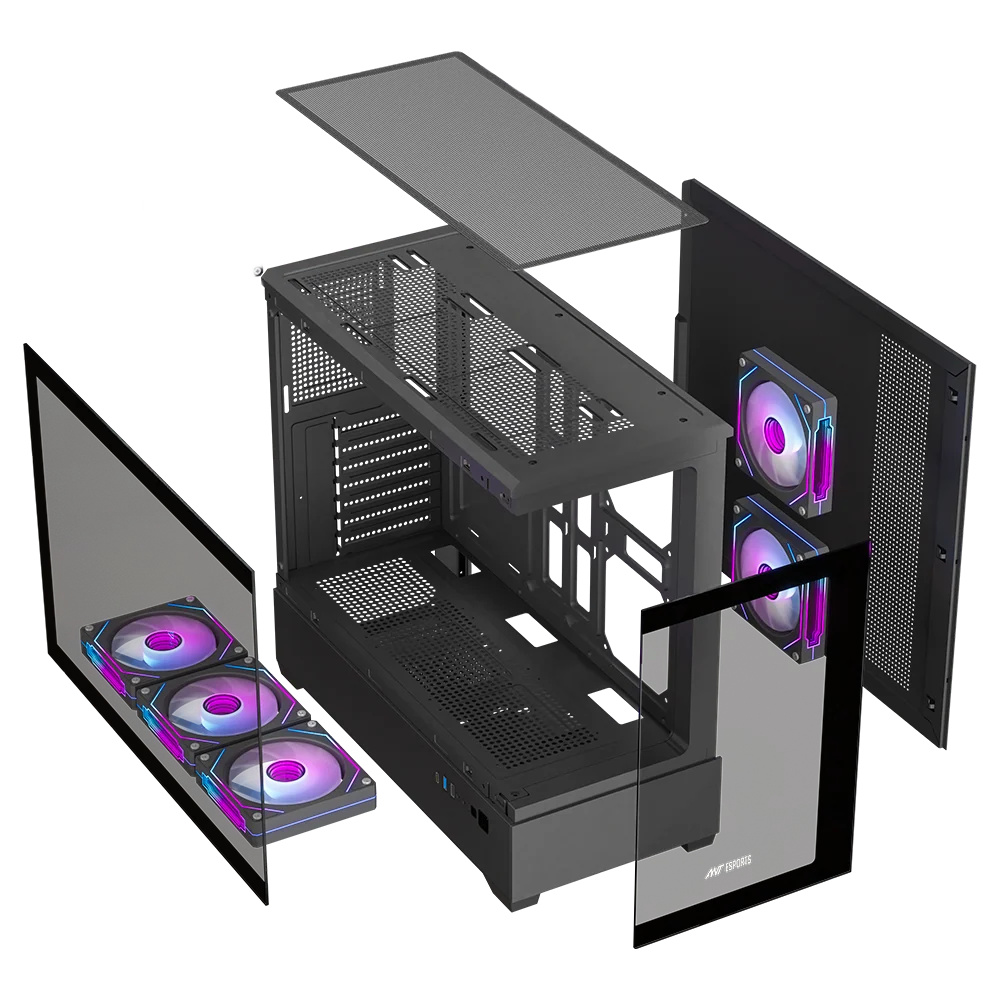 Ant Esports Crystal X6 Lite Gaming Cabinet (AESP0409) — E-ATX/ATX/M-ATX/M-ITX | 6 Pre-Installed Fans | 430mm GPU Support | 360mm AIO | USB-C I/O | 1-Year Warranty