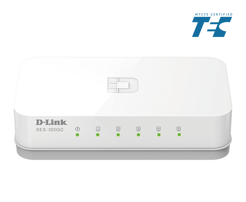 D-Link DES-1005C 5-Port Fast Ethernet Unmanaged Switch — Fanless | D-Link Green | MTCTE Certified