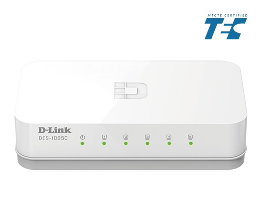 D-Link DES-1005C 5-Port Fast Ethernet Unmanaged Switch — Fanless | D-Link Green | MTCTE Certified