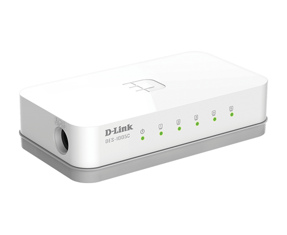 D-Link DES-1005C 5-Port Fast Ethernet Unmanaged Switch — Fanless | D-Link Green | MTCTE Certified