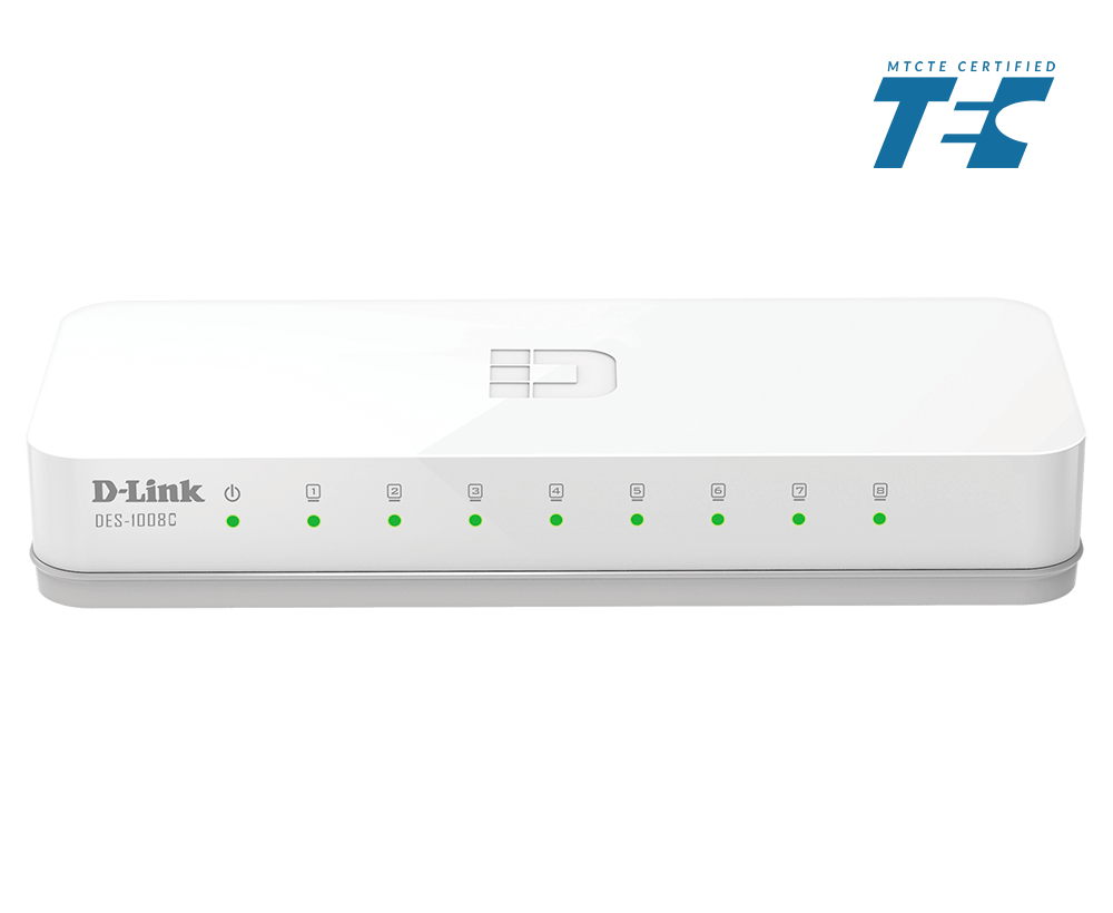 D-Link DES-1008C 8-Port Fast Ethernet Unmanaged Switch — Fanless | D-Link Green | MTCTE Certified