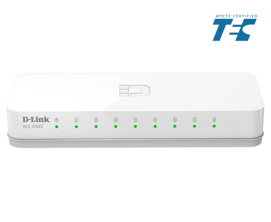 D-Link DES-1008C 8-Port Fast Ethernet Unmanaged Switch — Fanless | D-Link Green | MTCTE Certified