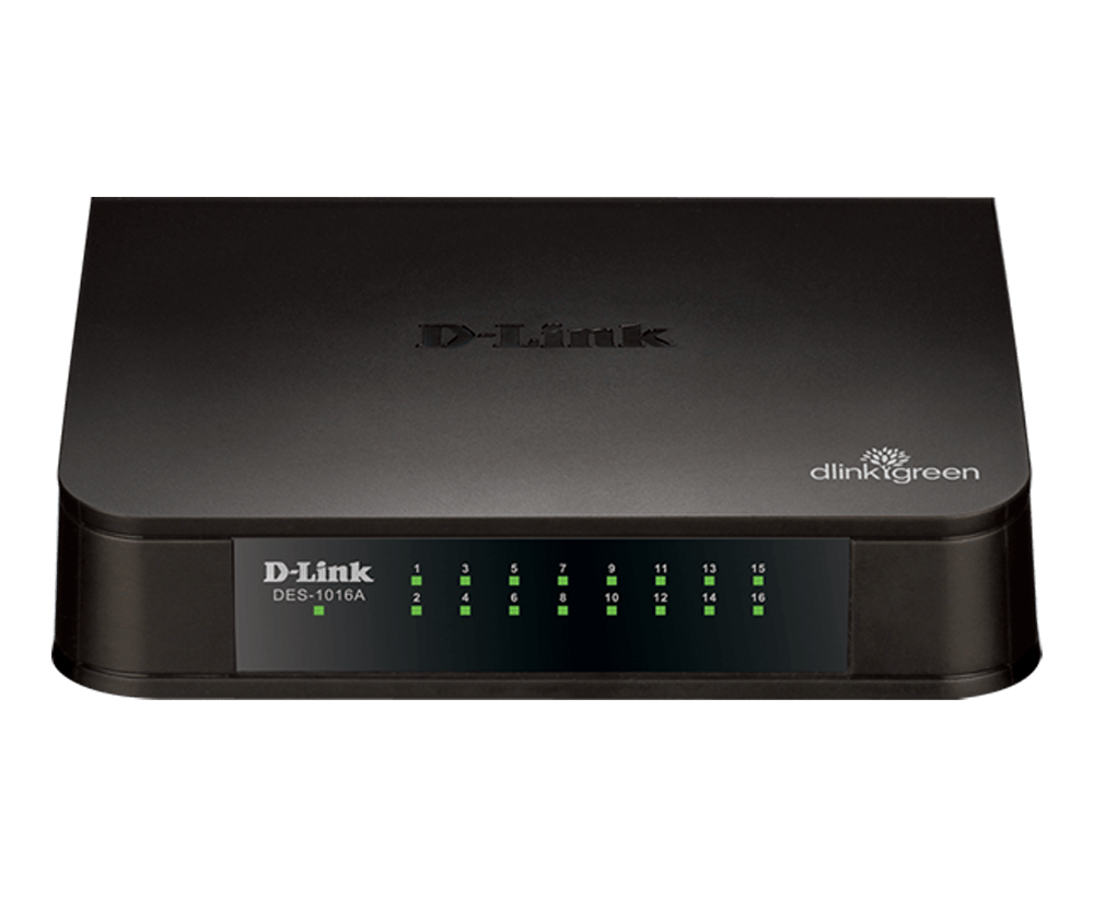 D-Link DES-1016A 16-Port Fast Ethernet Unmanaged Switch — Fanless | D-Link Green | MTCTE Certified