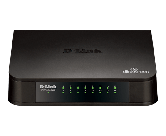 D-Link DES-1016A 16-Port Fast Ethernet Unmanaged Switch — Fanless | D-Link Green | MTCTE Certified
