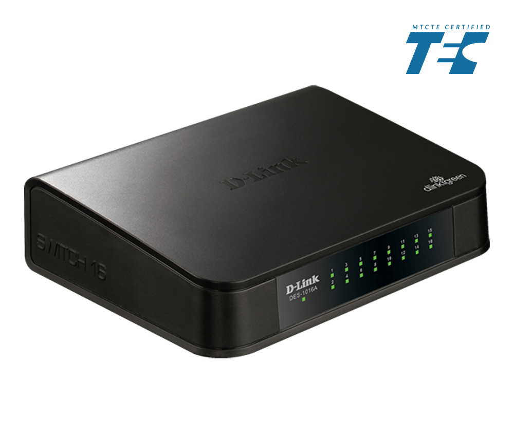 D-Link DES-1016A 16-Port Fast Ethernet Unmanaged Switch — Fanless | D-Link Green | MTCTE Certified