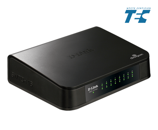 D-Link DES-1016A 16-Port Fast Ethernet Unmanaged Switch — Fanless | D-Link Green | MTCTE Certified
