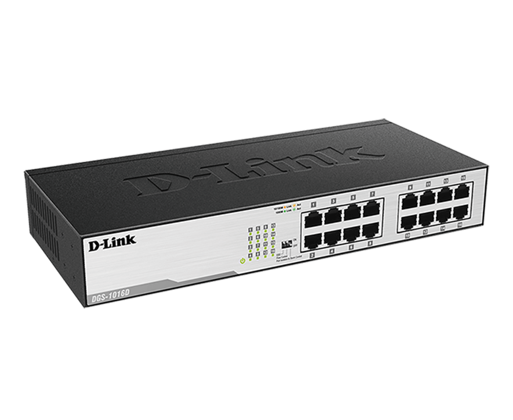 D-Link DGS-1016D 16-Port Gigabit Unmanaged Desktop Switch — Fanless | DIP Switch | D-Link Green | MTCTE Certified