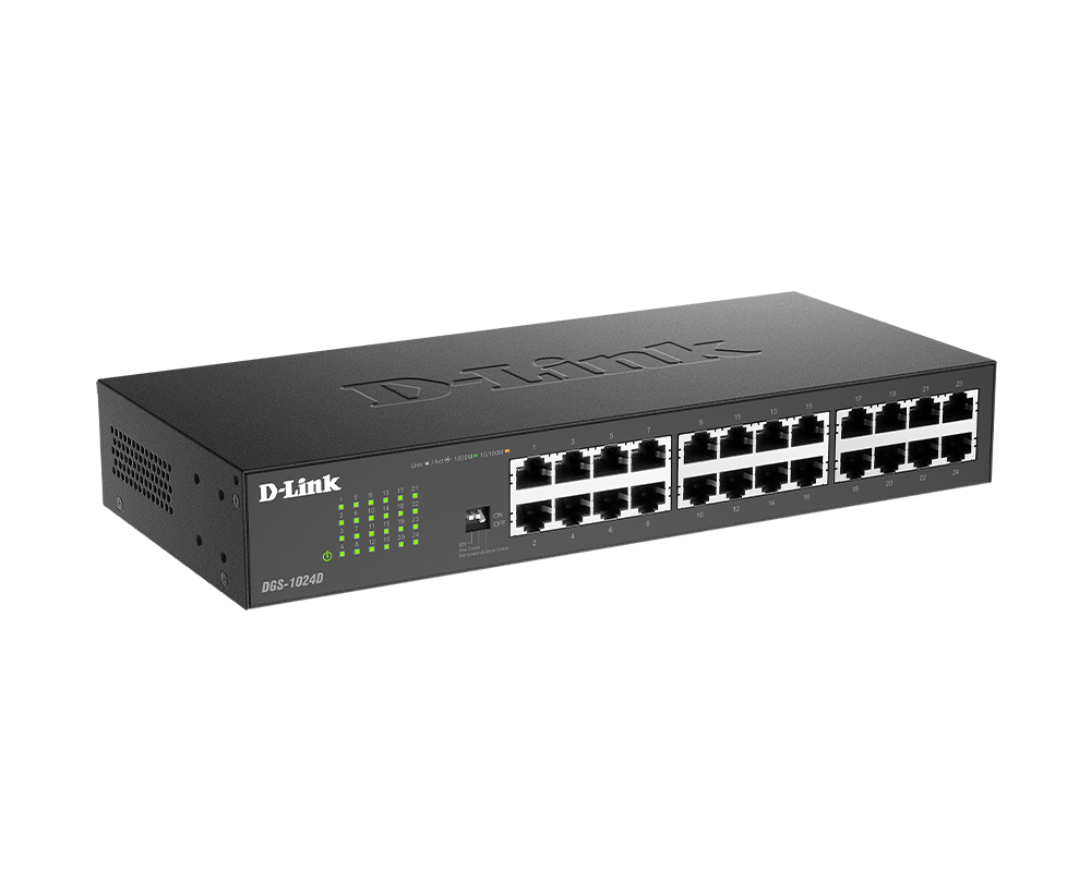 D-Link DGS-1024D 24-Port Gigabit Unmanaged Desktop Switch — Fanless | DIP Switch | D-Link Green | MTCTE Certified