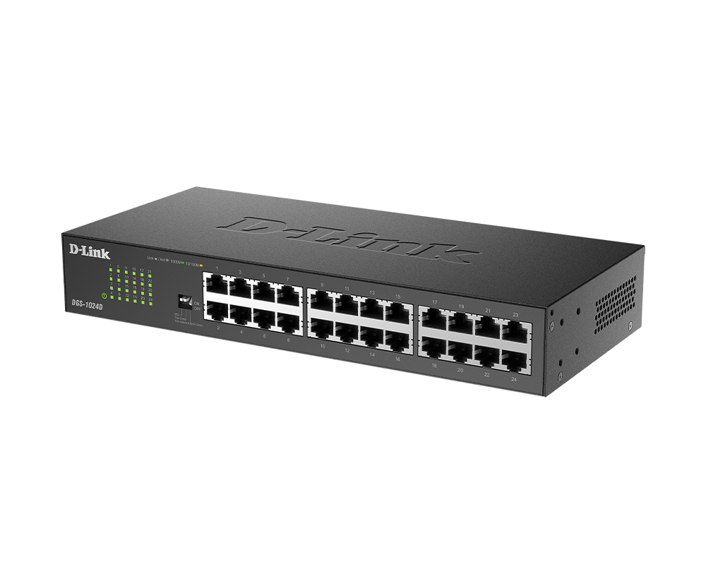 D-Link DGS-1024D 24-Port Gigabit Unmanaged Desktop Switch — Fanless | DIP Switch | D-Link Green | MTCTE Certified