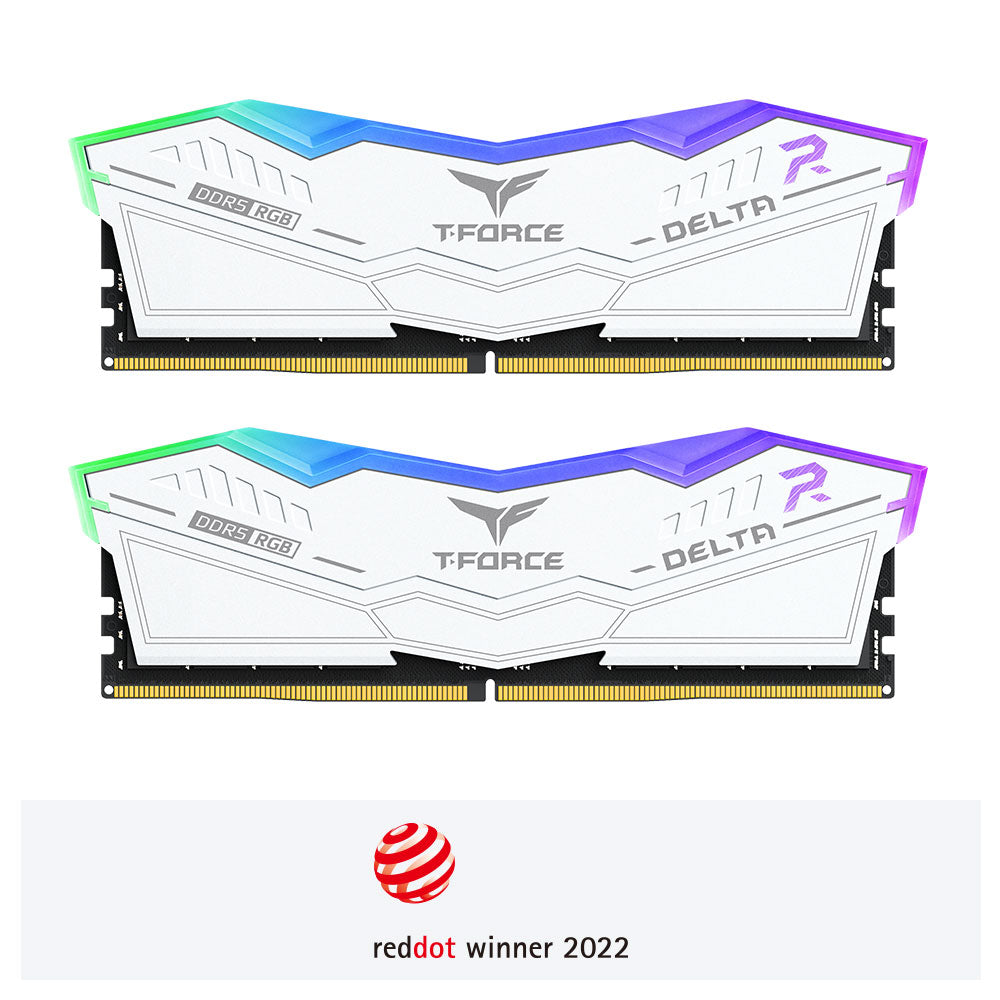 T-FORCE DELTA RGB DDR5 Desktop Memory — Black / White | 32GB / 64GB | 6000MHz CL30 / CL38 | Intel XMP 3.0 / AMD EXPO