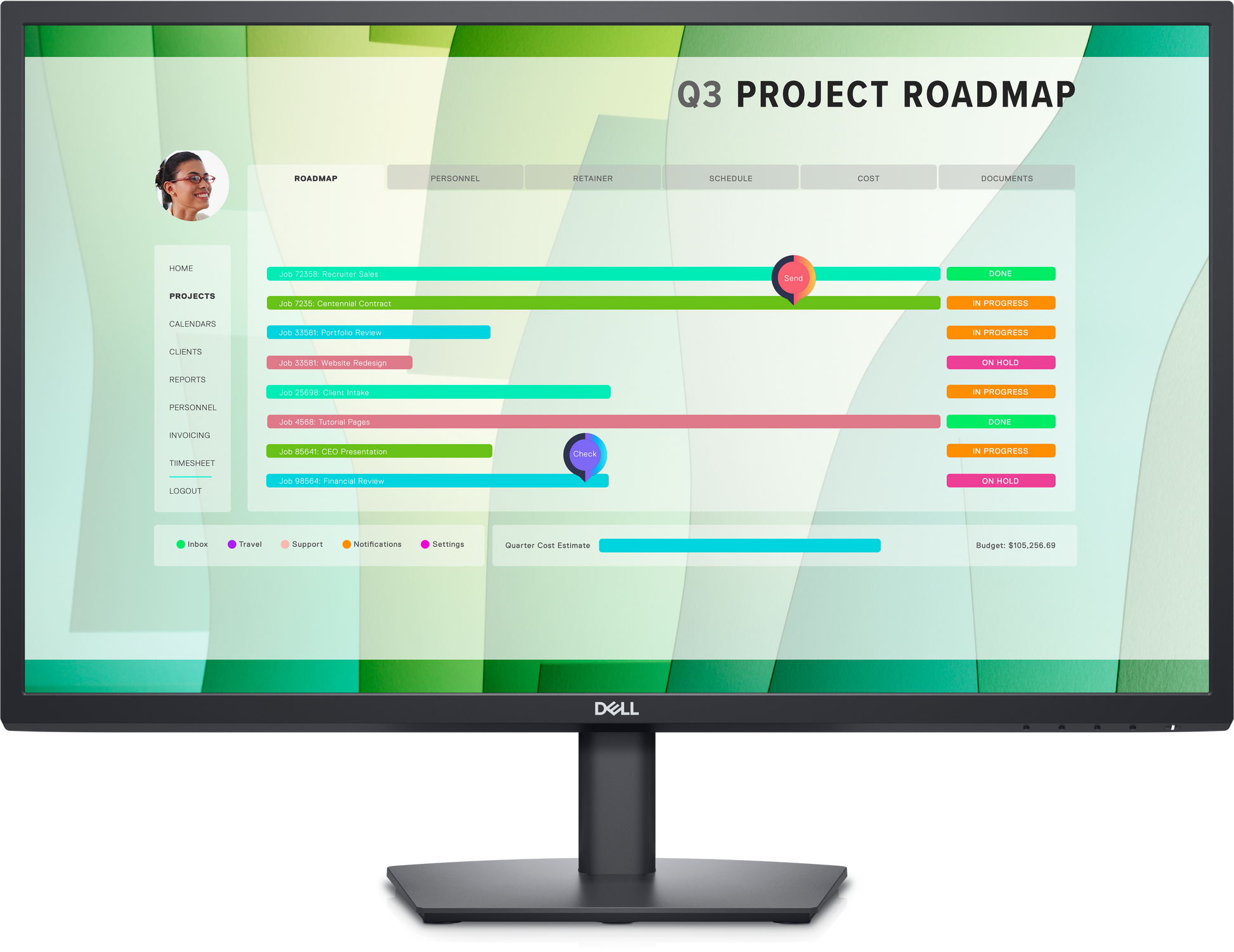 Front view of Dell E2723HN 1080p display featuring slim bezels
