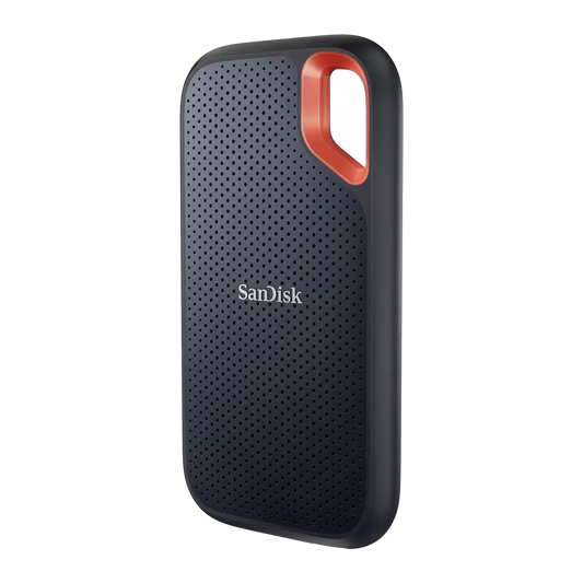 Full Front View of Black SanDisk Extreme Portable SSD with Rugged Silicone Finish
