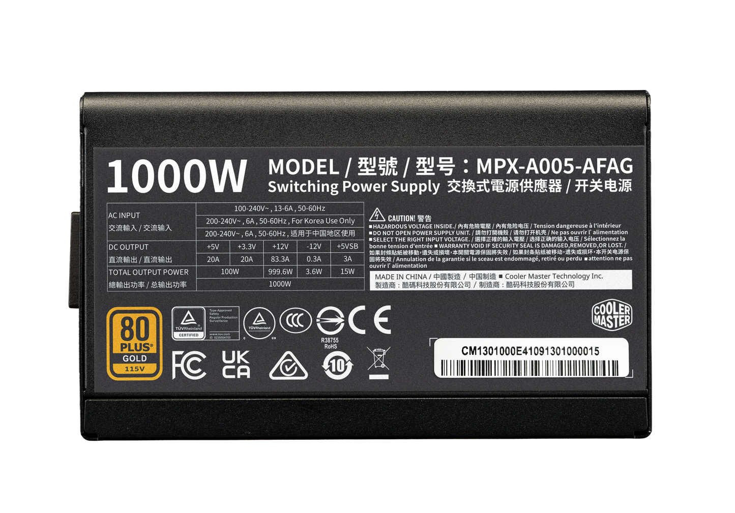 Cooler Master Elite Gold 1000W Fully Modular ATX 3.1 Power Supply — All-Japanese Capacitors | 80 PLUS Gold | RTX 50 Ready
