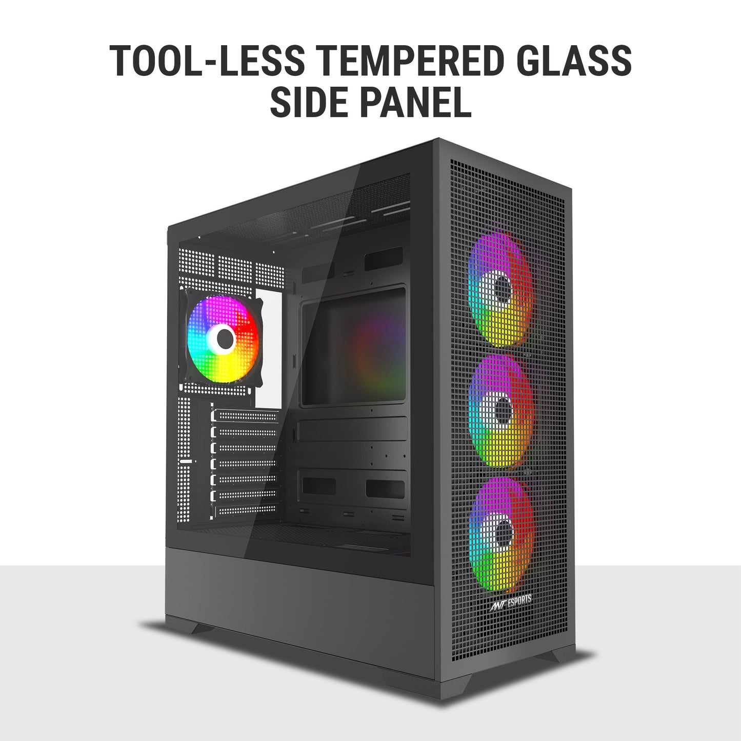 Ant Esports EVO 360 Mid-Tower E-ATX / ATX / Micro-ATX / Mini-ITX Gaming Cabinet — Black (4× 120mm ARGB Fans)