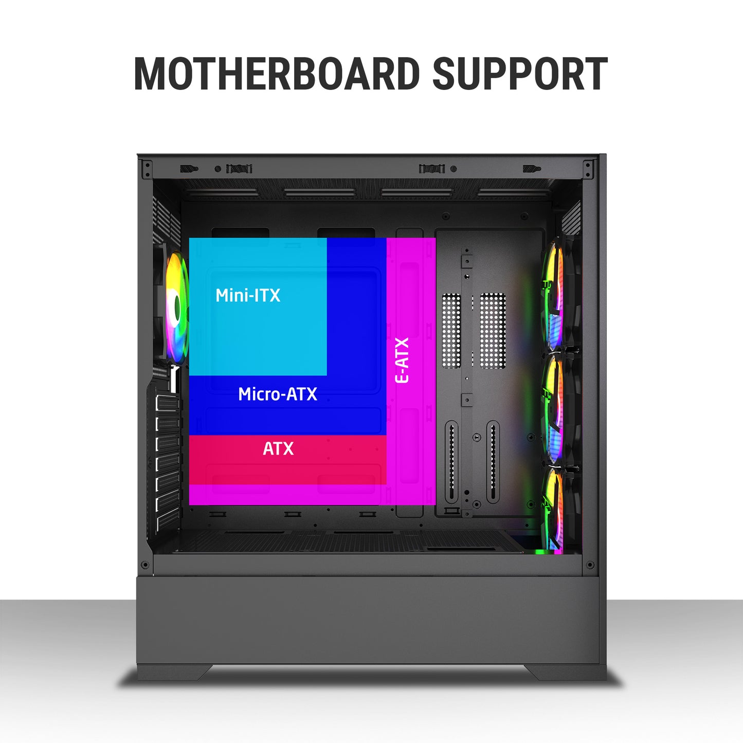 Ant Esports EVO 360 Mid-Tower E-ATX / ATX / Micro-ATX / Mini-ITX Gaming Cabinet — Black (4× 120mm ARGB Fans)