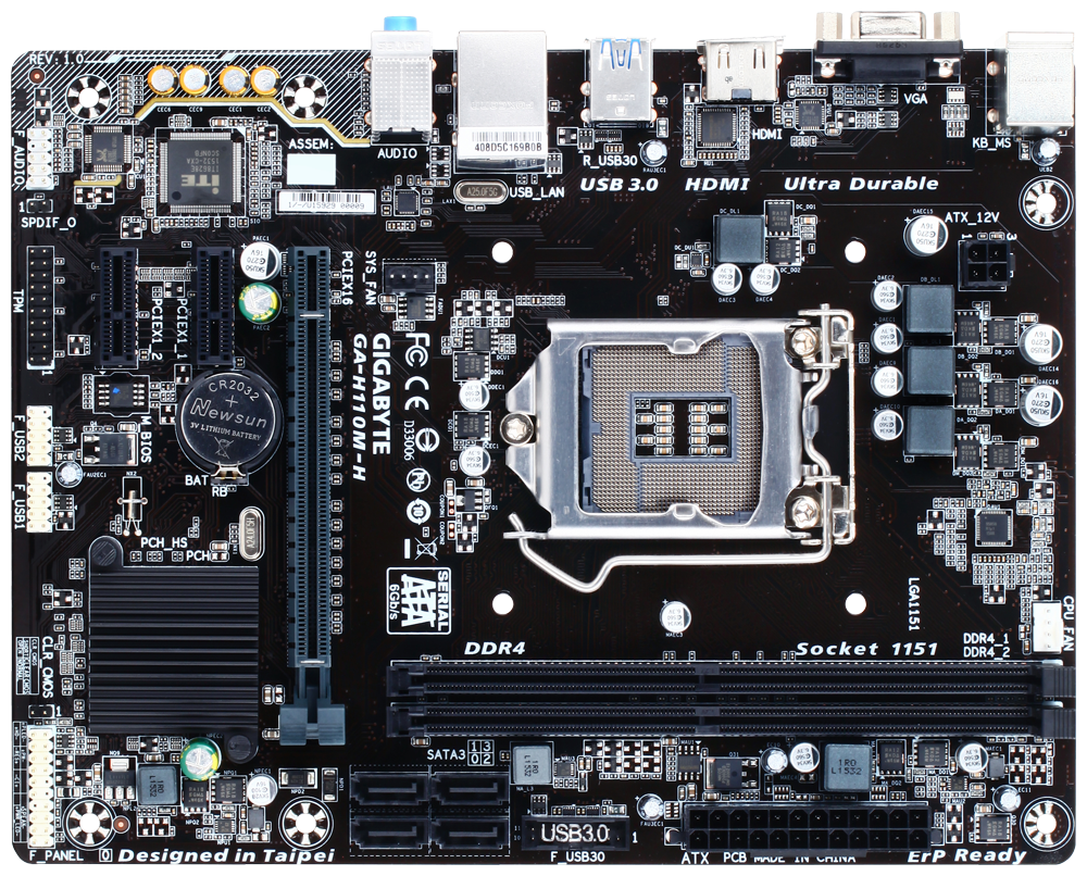 Gigabyte GA-H110M H Motherboard chipset and component placement