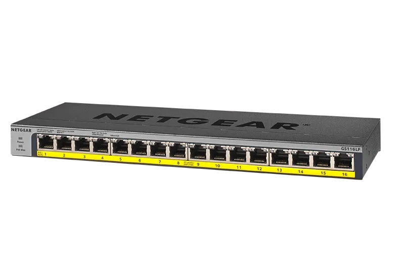 NETGEAR GS116LP 16-Port Gigabit PoE+ Unmanaged Switch with FlexPoE — 76W | Business | Gigabit | Desktop / Rackmount (GS116LP-100INS)