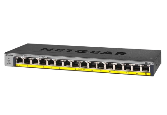 NETGEAR GS116LP 16-Port Gigabit PoE+ Unmanaged Switch with FlexPoE — 76W | Business | Gigabit | Desktop / Rackmount (GS116LP-100INS)