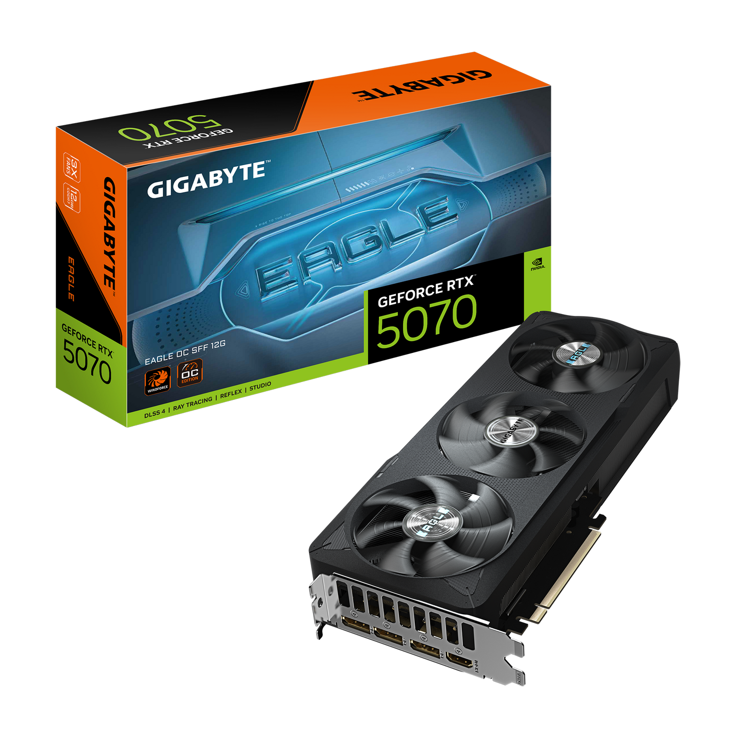 Gigabyte GeForce RTX 5070 EAGLE OC SFF 12GB Graphics Card and Retail Box
