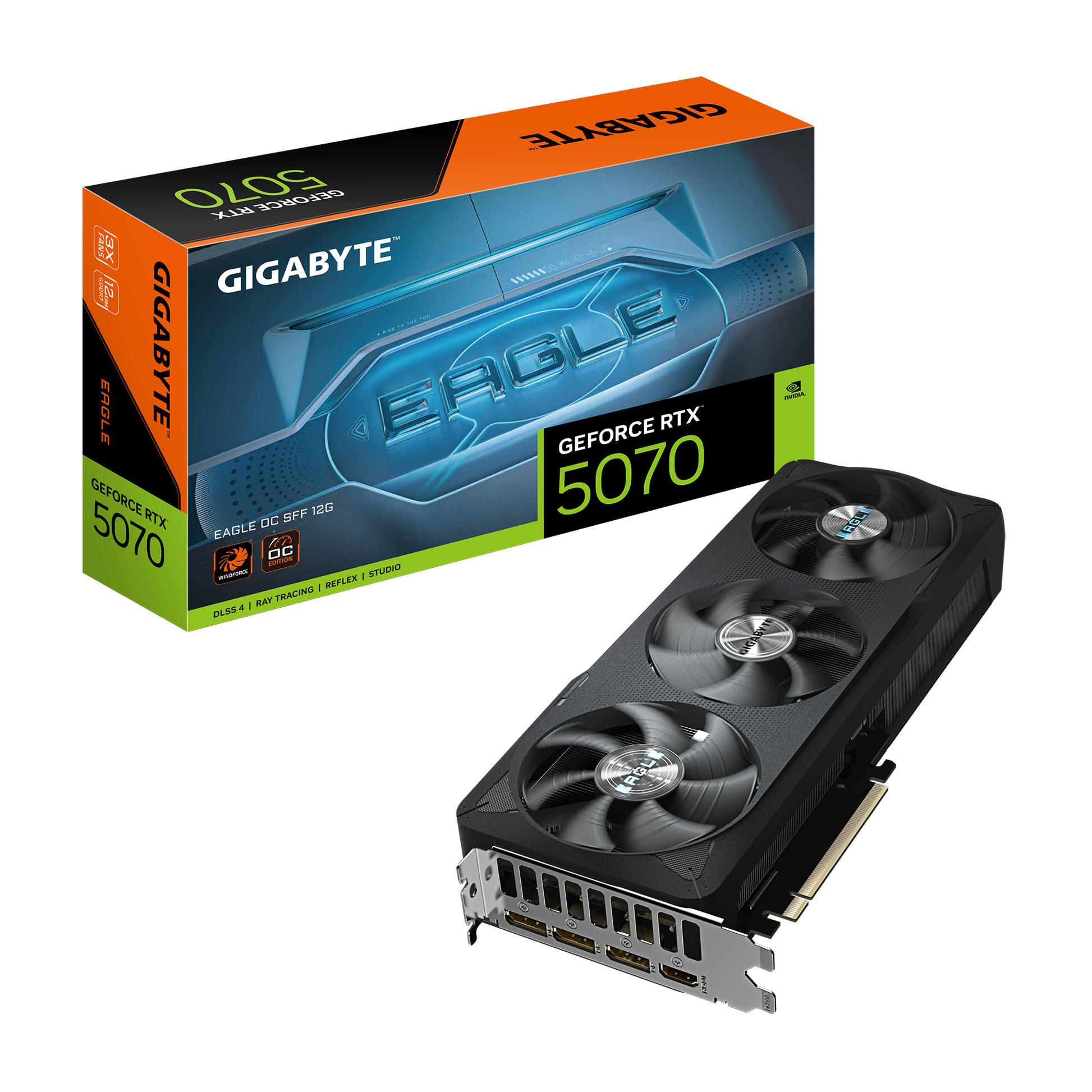 Gigabyte GeForce RTX 5070 EAGLE OC SFF 12GB Graphics Card and Retail Box
