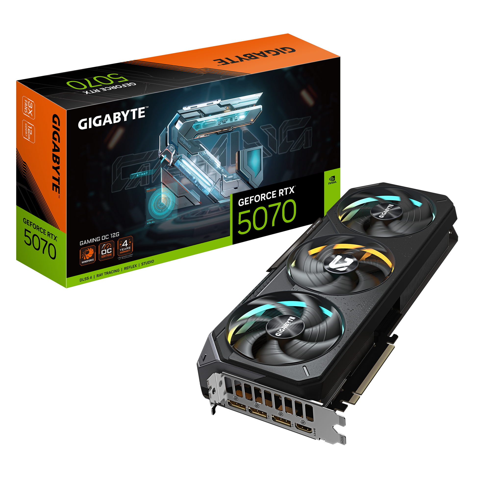 Gigabyte GeForce RTX 5070 GAMING OC 12GB Graphics Card and Retail Box
