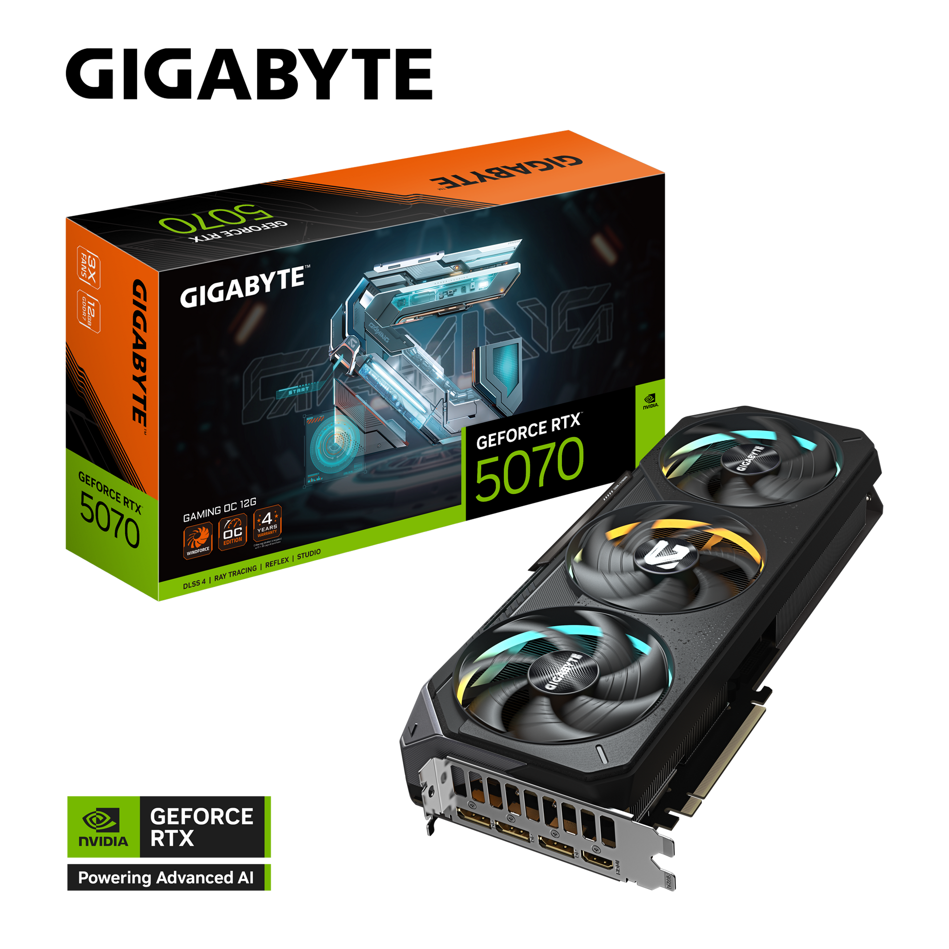 High-Resolution Product Image of Gigabyte RTX 5070 Gaming OC 12G