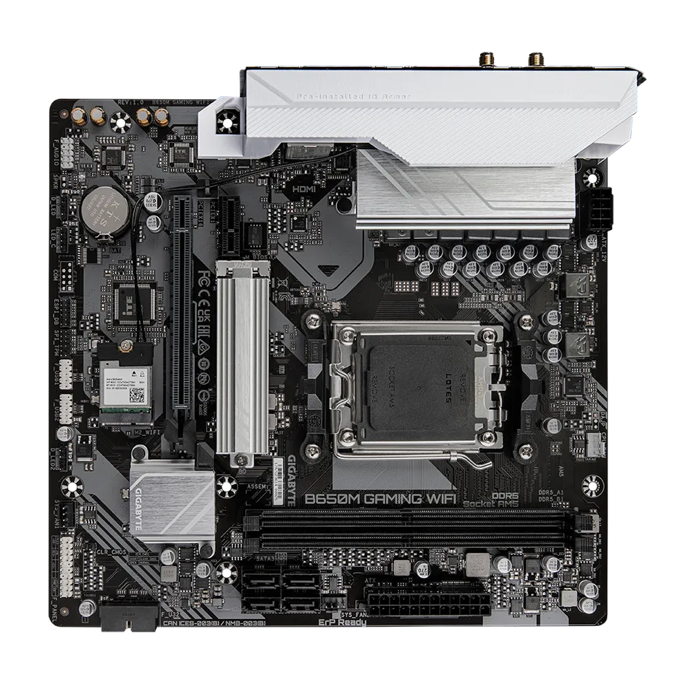 Gigabyte B650M Gaming Wi-Fi Motherboard close-up of PCIe slots and components