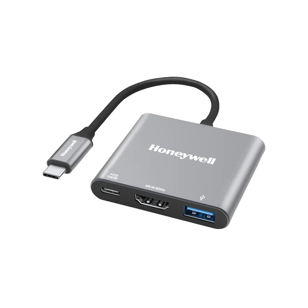 Honeywell 3-in-1 USB-C to HDMI + PD 100W + USB 3.0 Adapter — 4K@30Hz | PD 100W Charging | 5Gbps Data | Plug & Play | 3-Year Warranty (HC000009/ADP/SLV, Silver)