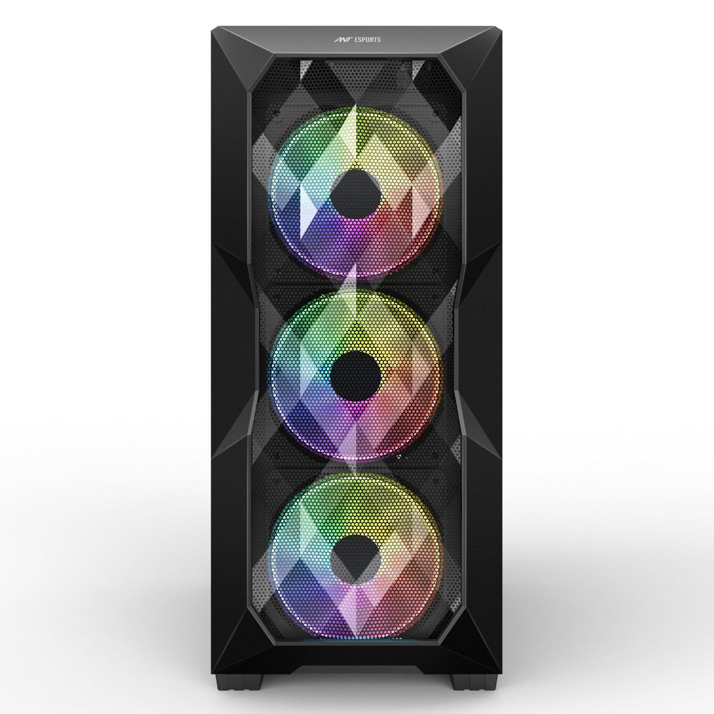 Ant Esports ICE-300 Mesh Mid-Tower ATX / Micro-ATX / Mini-ITX Gaming Cabinet – Black (4× 120mm Static RGB Fans)