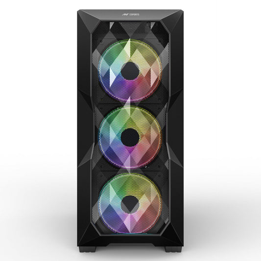 Ant Esports ICE-300 Mesh Mid-Tower ATX / Micro-ATX / Mini-ITX Gaming Cabinet – Black (4× 120mm Static RGB Fans)