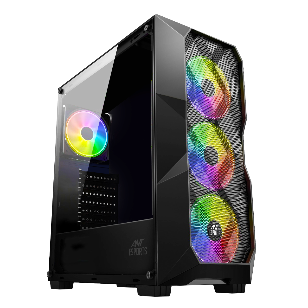 Ant Esports ICE-300 Mesh Mid-Tower ATX / Micro-ATX / Mini-ITX Gaming Cabinet – Black (4× 120mm Static RGB Fans)