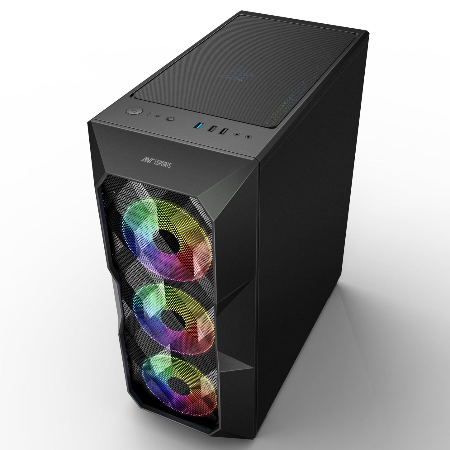 Ant Esports ICE-300 Mesh Mid-Tower ATX / Micro-ATX / Mini-ITX Gaming Cabinet – Black (4× 120mm Static RGB Fans)