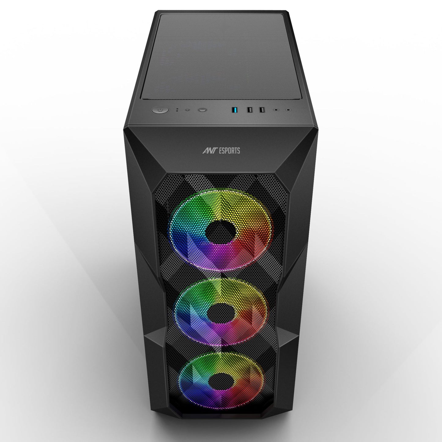 Ant Esports ICE-300 Mesh Mid-Tower ATX / Micro-ATX / Mini-ITX Gaming Cabinet – Black (4× 120mm Static RGB Fans)