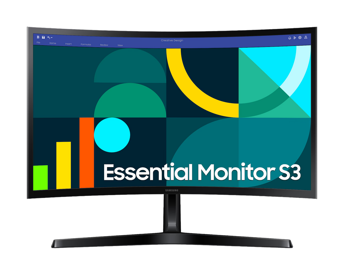 Samsung S3 Essential Monitor 24" FHD 1800R Curved 100Hz VA — Eye Saver Mode | Game Mode | Flicker Free | HDMI + D-Sub | TÜV Certified (LS24D368GAWXXL)