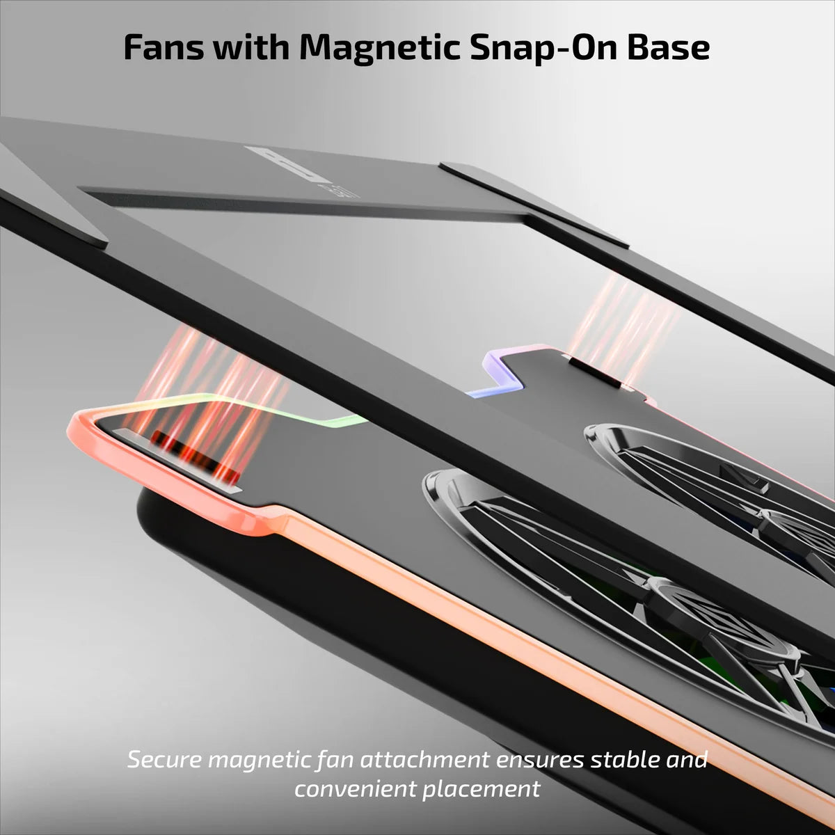 iBall LS400 Laptop Stand — 360° Swivel | 58 CFM Active Cooling | 65mm Magnetic Fans | USB-C + USB | Dynamic RGB | Up to 17" / 5kg | Foldable | Steel Build