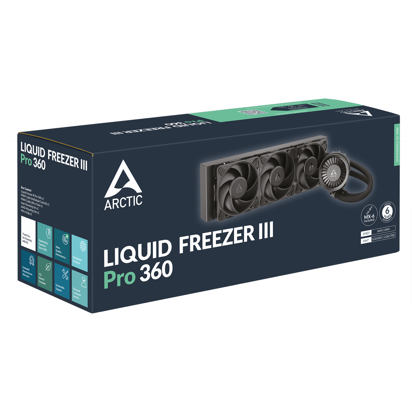 ARCTIC Liquid Freezer III Pro 360 AIO CPU Water Cooler — 360mm | 3× P12 Pro Fans | VRM Fan | Intel LGA1851/1700 | AMD AM5/AM4 | Black (ACFRE00180A)