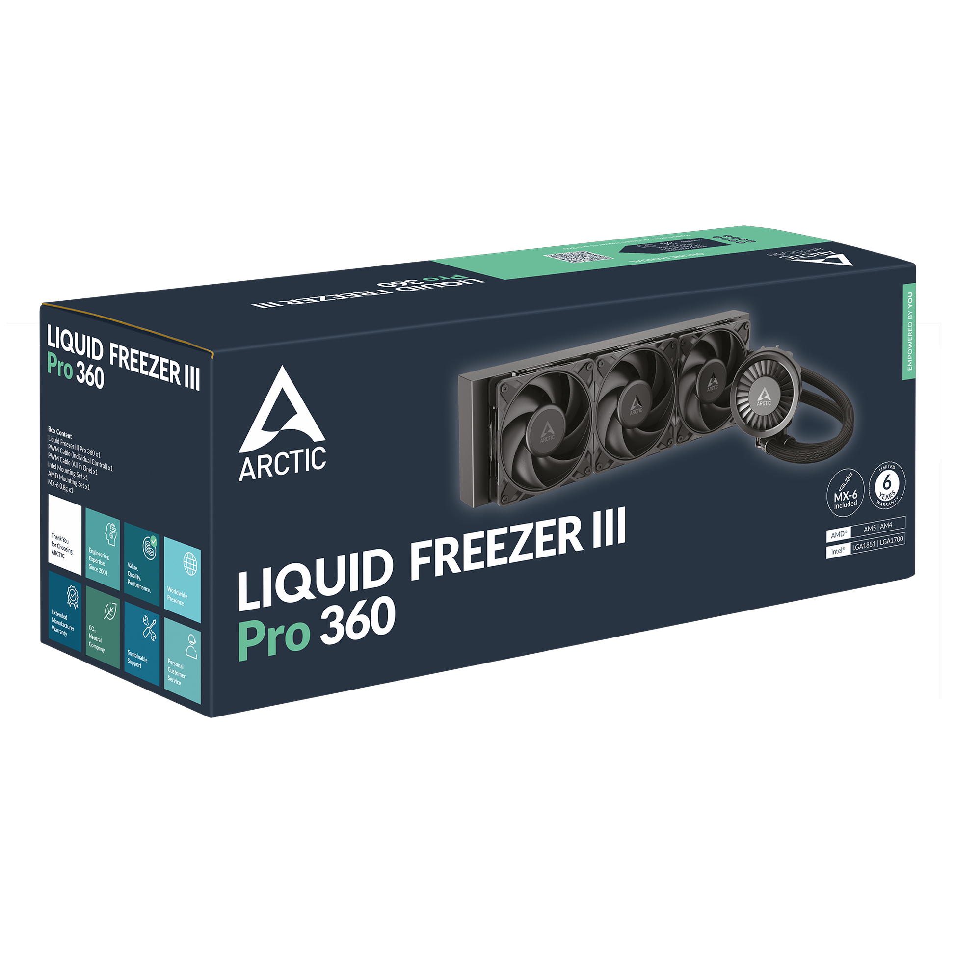 ARCTIC Liquid Freezer III Pro 360 AIO CPU Water Cooler — 360mm | 3× P12 Pro Fans | VRM Fan | Intel LGA1851/1700 | AMD AM5/AM4 | Black (ACFRE00180A)