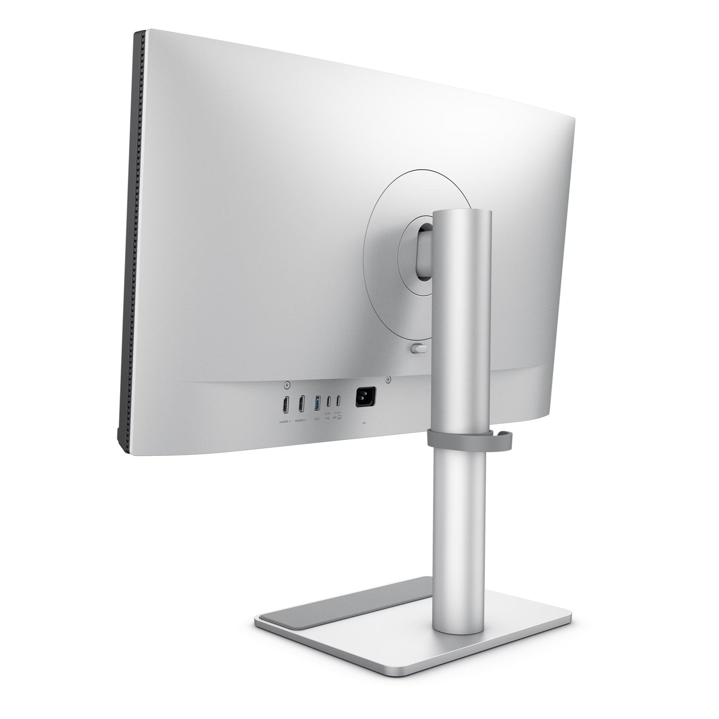 Angled perspective of the BenQ MA270U monitor showcasing the premium metallic finish that complements MacBook and Mac Studio aesthetics.
